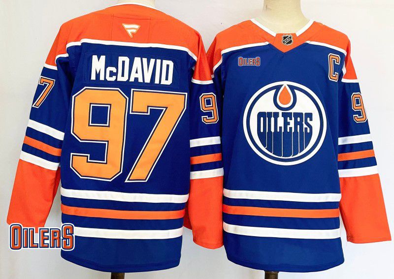 Men Edmonton Oilers #97 Mcdavid Blue Fanatics 2025 NHL Jersey style 4